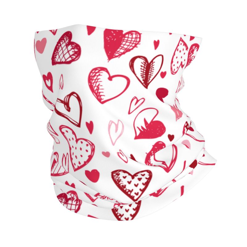 Neck Gaiter Face Cover - Bandana Rosa Vermelha com Corações, Aquecedor